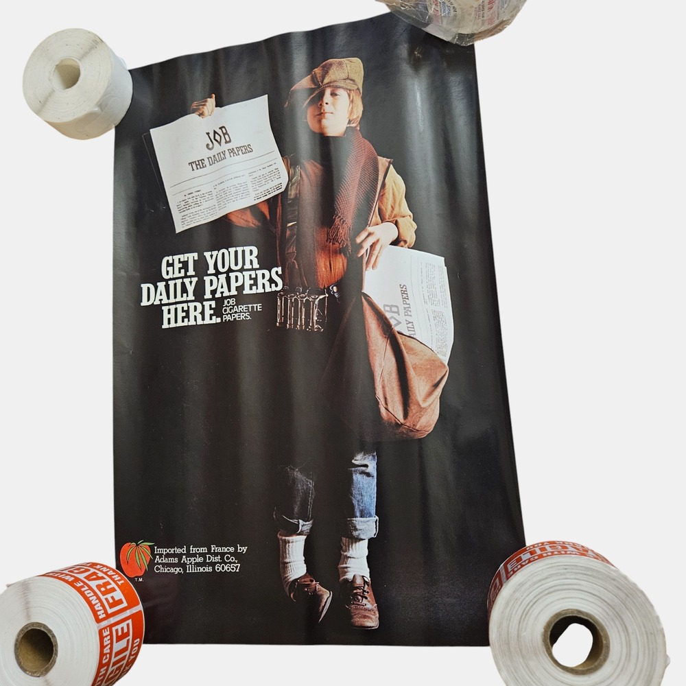 Job Cigarette Rolling Papers PosterGet Your Daily Papers Here 11x17 VTG 70s‎ Ad